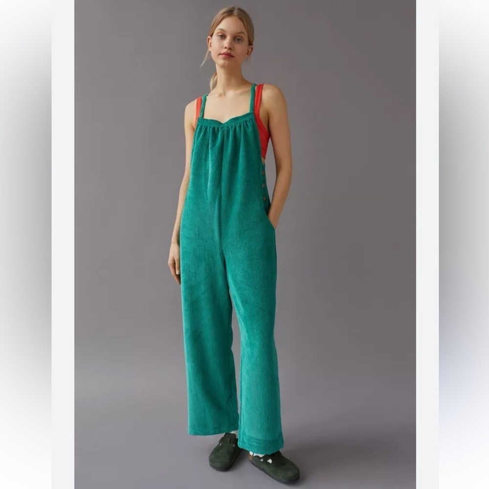 BDG Georgie Corduroy Overall Green Urban Outfitters Size XS Wide Leg Relaxed